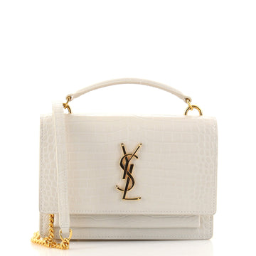 Saint Laurent Sunset Top Handle Chain Wallet Crocodile Embossed Leather