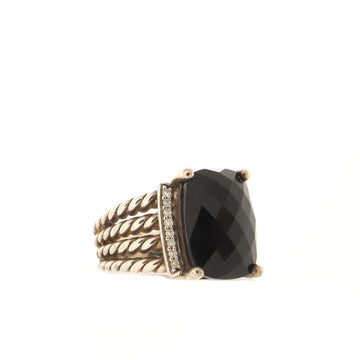 David Yurman Wheaton Ring Sterling Silver with Onyx and Diamonds 16mm