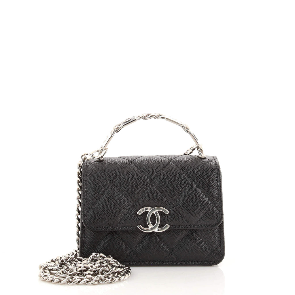 Chanel Coco Enamel Top Handle Flap Clutch with Chain Quilted Caviar Black  1482881