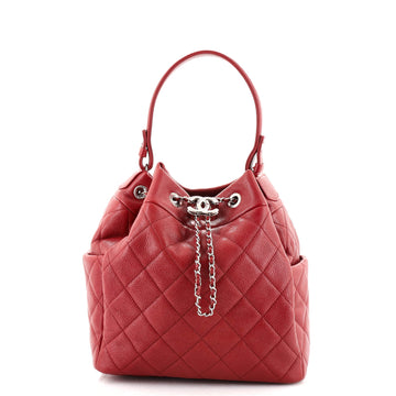 Chanel CC Chain Drawstring Bucket Bag Quilted Caviar Mini