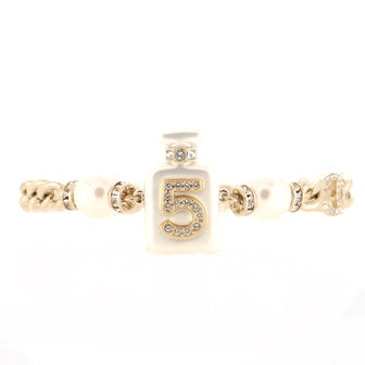 Chanel CC No.5 Perfume Bottle Chain Bracelet Metal and Resin with Faux Pearls and Crystals