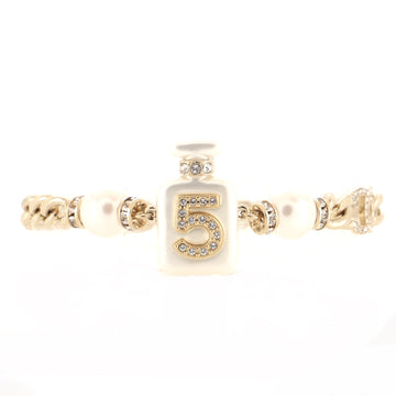 Chanel CC No.5 Perfume Bottle Chain Bracelet Metal and Resin with Faux Pearls and Crystals