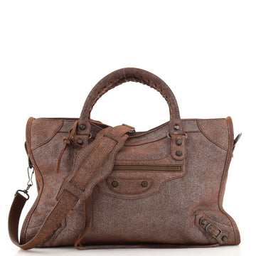 Balenciaga City Classic Studs Bag Craquele Suede Medium