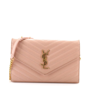 Saint Laurent Classic Monogram Wallet on Chain Matelasse Chevron Leather Medium