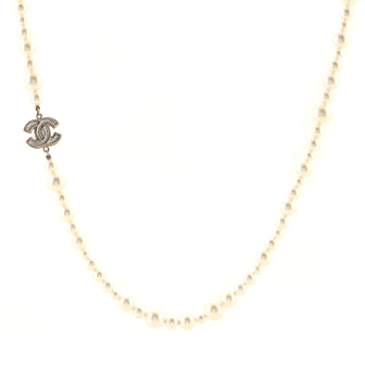 Chanel CC Long Necklace Faux Pearls and Crystal Embellished Metal
