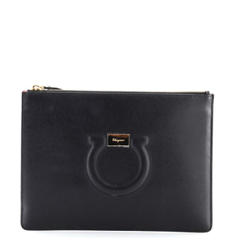 Salvatore Ferragamo Gancini Wristlet Clutch Leather Large
