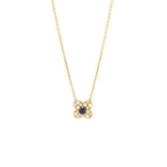 Van Cleef & Arpels Trefle Pendant Necklace 18K Yellow Gold with Diamonds and Blue Sapphires