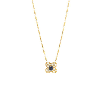 Van Cleef & Arpels Trefle Pendant Necklace 18K Yellow Gold with Diamonds and Blue Sapphires