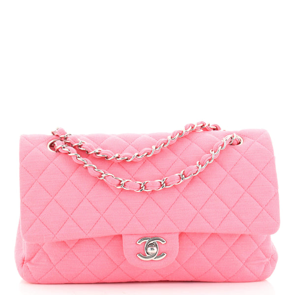 Chanel Classic Medium Double Flap Bag In Pink Quilted Jersey And