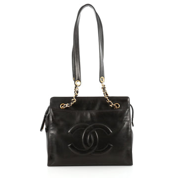 Chanel Vintage Zipped Chain Tote Leather Medium Black