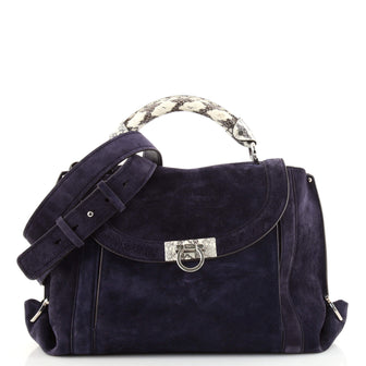 Salvatore Ferragamo Sofia Satchel Suede with Python Medium