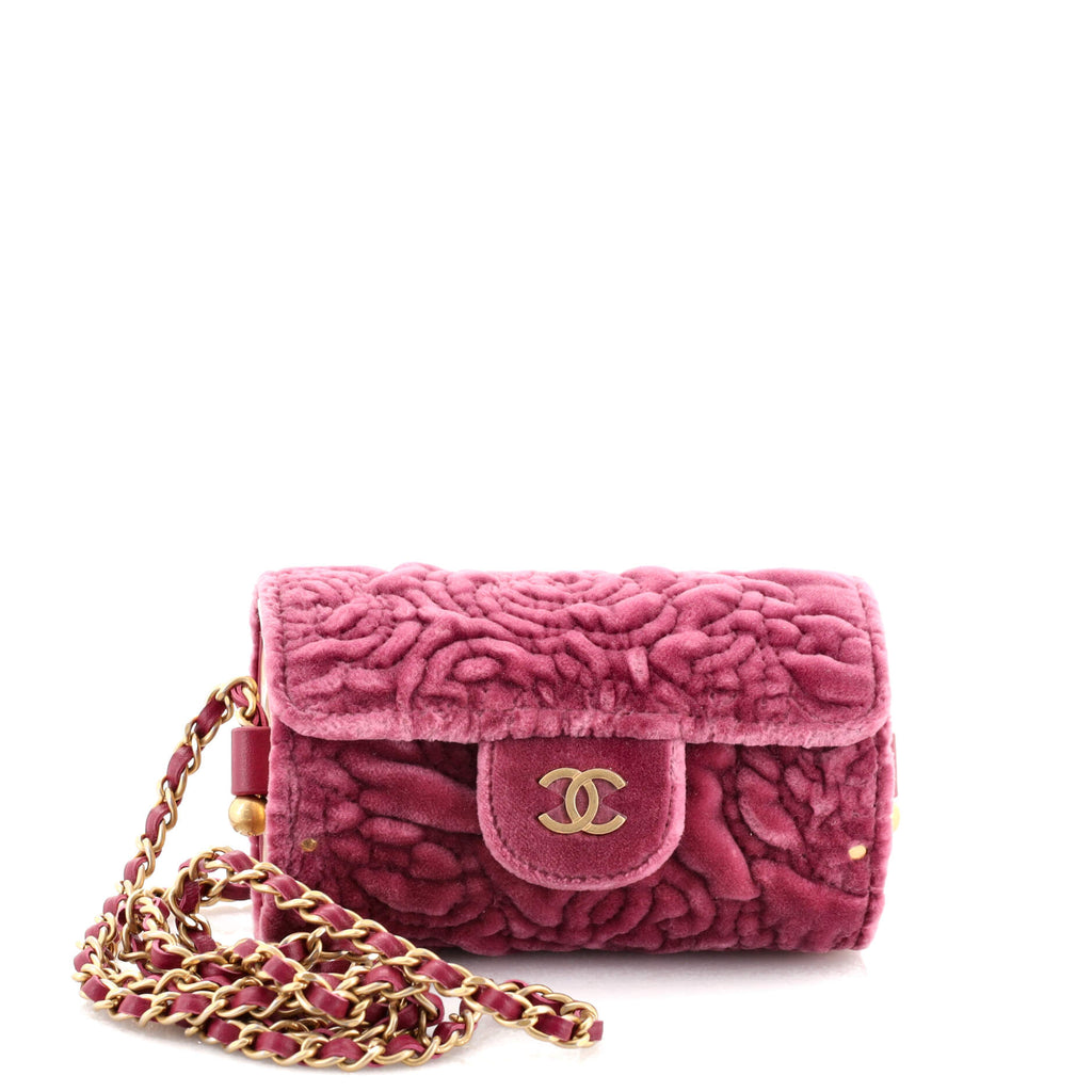 Chanel Camellia Vanity with Chain Flap Bag Velvet Pink 1488161
