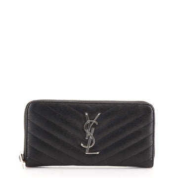 Saint Laurent Classic Monogram Zip Around Wallet Matelasse Chevron Leather