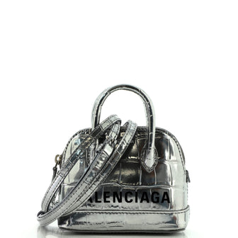Balenciaga Logo Ville Bag Crocodile Embossed Leather Nano