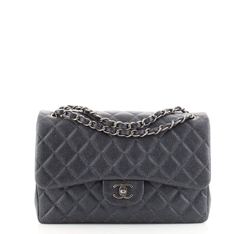 Chanel Black Quilted Caviar Jumbo Classic Double Flap Bag