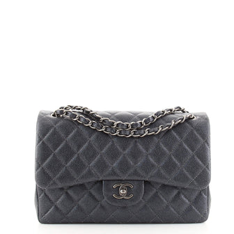 Chanel Classic Double Flap Bag Quilted Iridescent Caviar Jumbo