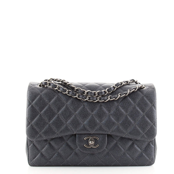 Chanel Classic Double Flap Bag Quilted Caviar Jumbo by Rebag x