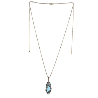 David Yurman Cable Wrap Marquise Pendant Necklace Sterling Silver with Blue Topaz and Diamonds 30mm