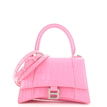 Balenciaga Hourglass Top Handle Bag Crocodile Embossed Leather Small