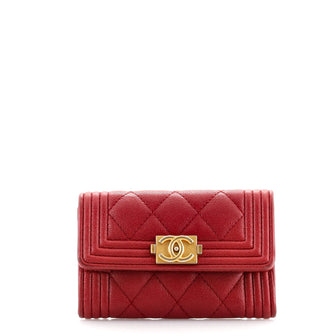 Chanel Boy Flap Card Case Quilted Caviar