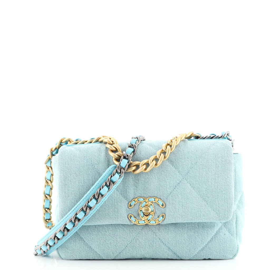 Chanel 19 Flap Bag Quilted Denim Medium Blue 609691