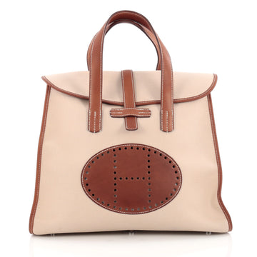 Hermes Feu2Dou Tote Canvas and Leather Brown
