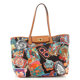 Salvatore Ferragamo Gancini Travel Tote Printed Nylon Medium
