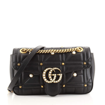Gucci Pearly GG Marmont Flap Bag Embellished Matelasse Leather Small