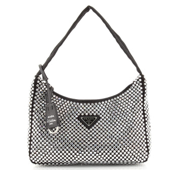 Prada Re-Edition 2000 Hobo Crystal Embellished Satin Mini