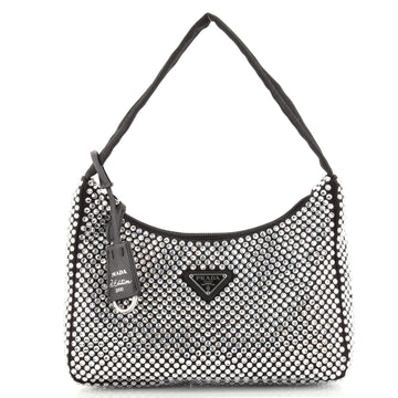 Prada Re-Edition 2000 Hobo Crystal Embellished Satin Mini