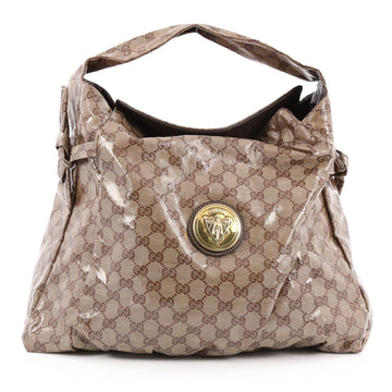 Gucci Hysteria Fold Over Hobo GG Coated Canvas Medium Brown