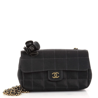 Chanel Camellia Chocolate Bar Flap Bag Quilted Satin Mini