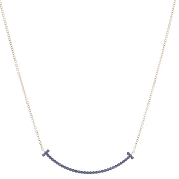 Tiffany & Co. T Smile Pendant Necklace 18K White Gold with Blue Sapphires Small