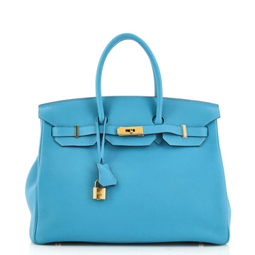 Hermes Birkin Handbag Blue Togo with Gold Hardware 35