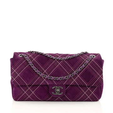 Chanel Saltire Flap Bag Stitched Suede Medium Purple