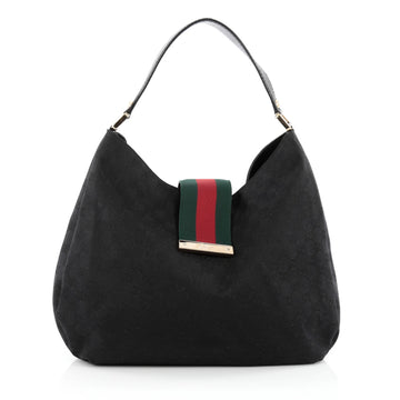 Gucci New Ladies Web Hobo GG Canvas Large Black