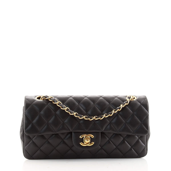 Chanel Classic Single Flap Bag Quilted Lambskin East West Black 1493411