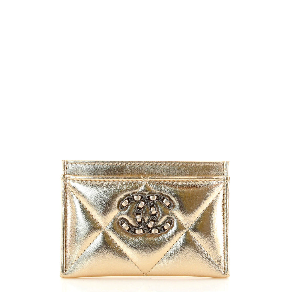 Chanel 19 Gold Metallic Quilted Lambskin Cardholder