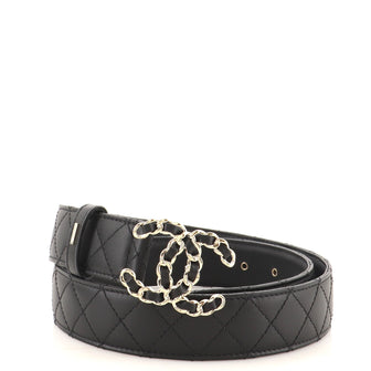 Chanel Woven Chain CC Buckle Belt Quilted Leather Medium