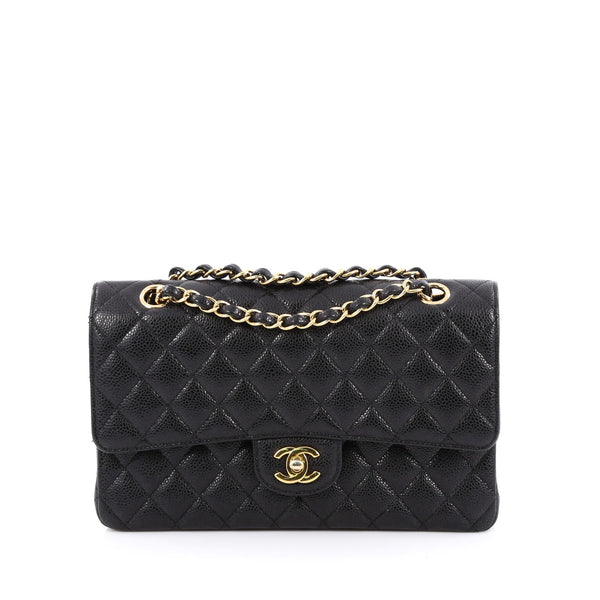 Chanel Classic Black Quilted Caviar Medium Double Flap Bag - Luxury Reborn
