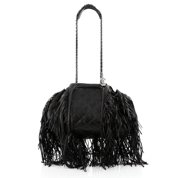 Chanel Paris-Dallas Drawstring Fringe Shoulder Bag Quilted Leather Large black