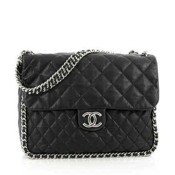 Chanel Chain Around Flap Bag Quilted Leather Maxi Black
