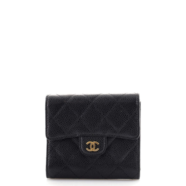 CHANEL Caviar Quilted Compact Flap Wallet Red 914015