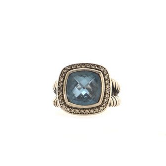 David Yurman Albion Ring Sterling Silver with Blue Topaz and Diamonds 11mm