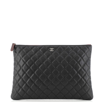 Chanel O Case Clutch Quilted Caviar Large