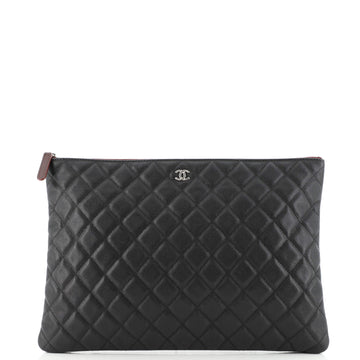 Chanel O Case Clutch Quilted Caviar Large