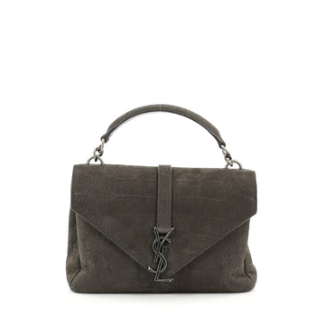 Saint Laurent College Monogram Bag Crocodile Embossed Nubuck Medium Gray