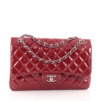 Chanel Classic Double Flap Bag Quilted Patent Jumbo Red