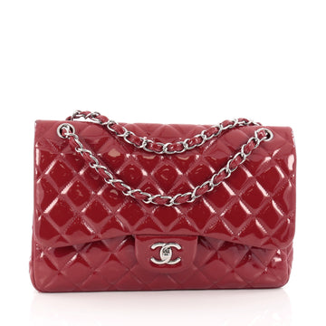 Chanel Classic Double Flap Bag Quilted Patent Jumbo Red