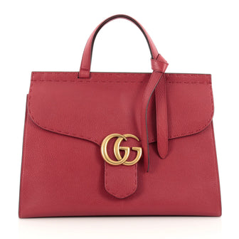 Gucci Marmont Top Handle Bag Leather Medium Red
